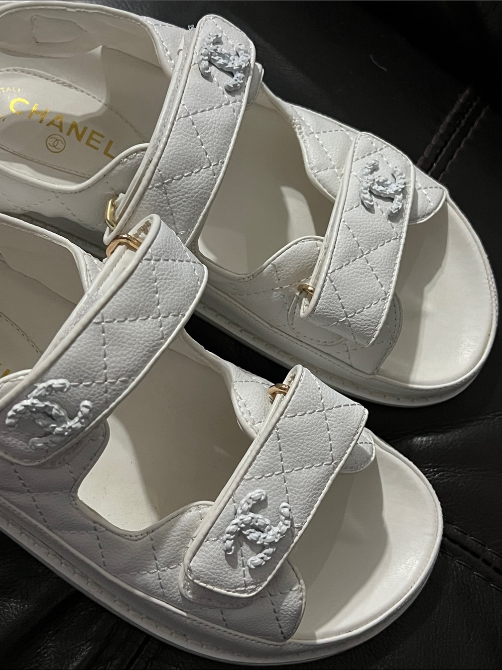 Fashion White Quilted Logo Strap Sandals - Picture 11 of 11